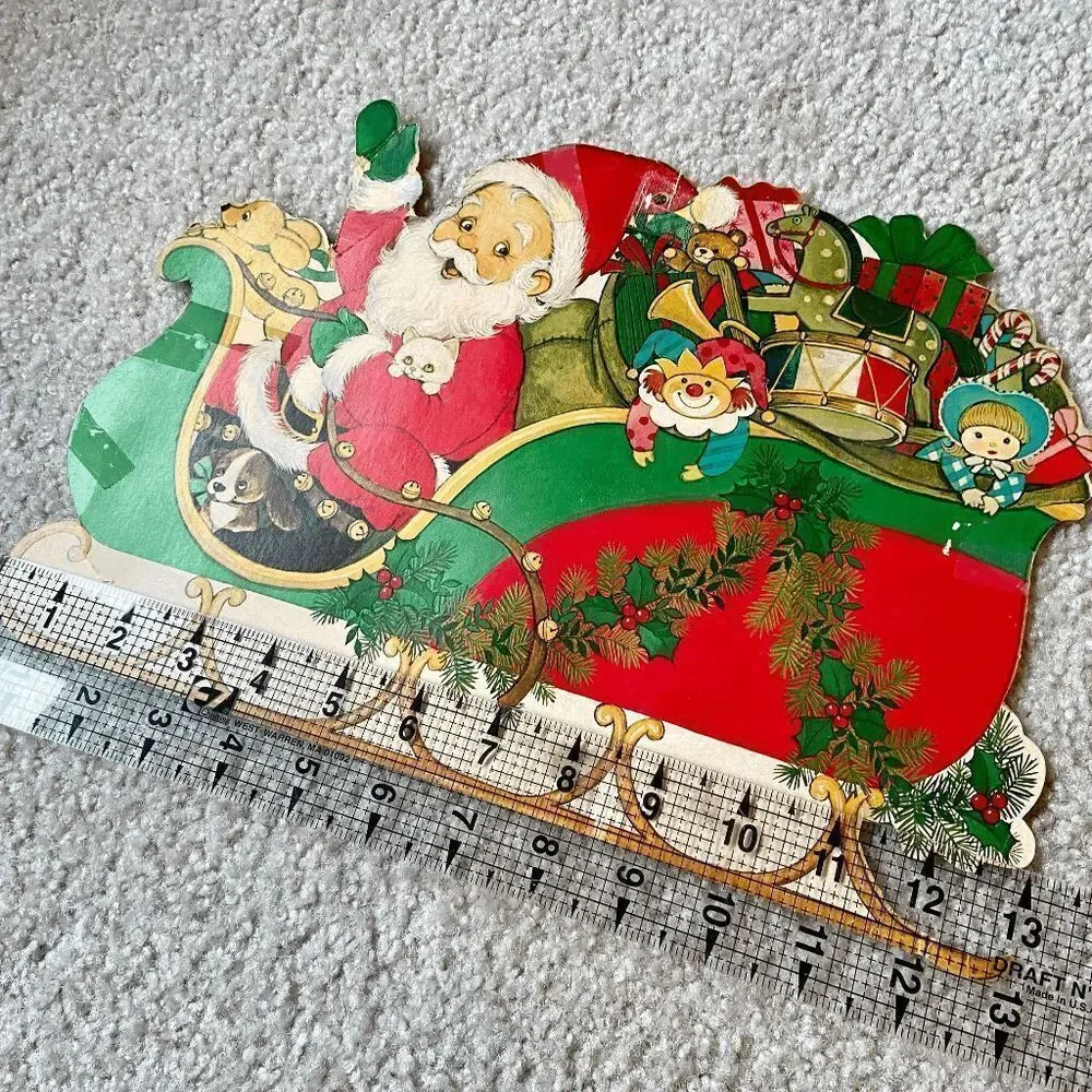 Set of 4 Holiday Christmas Diecuts by Eureka U.S.A. Candy cane Santa/Sleigh Caro